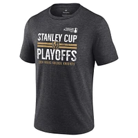 T-shirt tri-mélange à barre transversale des séries éliminatoires de la Coupe Stanley 2024 Vegas Fanatics Heather Charcoal pour hommes