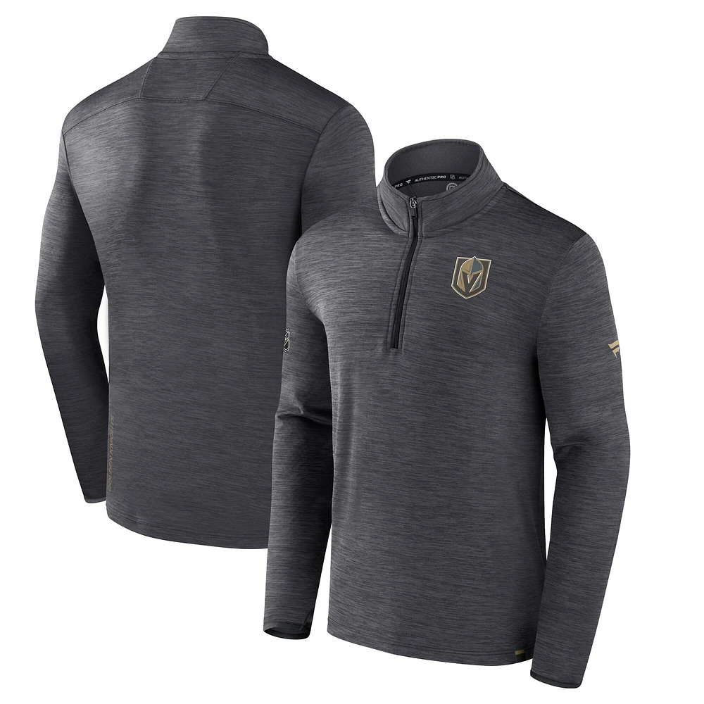 Men's Fanatics  Heather Charcoal Vegas Golden Knights Authentic Pro Lightweight Quarter-Zip Pullover