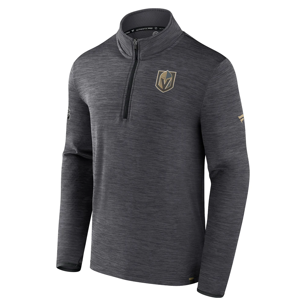 Men's Fanatics  Heather Charcoal Vegas Golden Knights Authentic Pro Lightweight Quarter-Zip Pullover