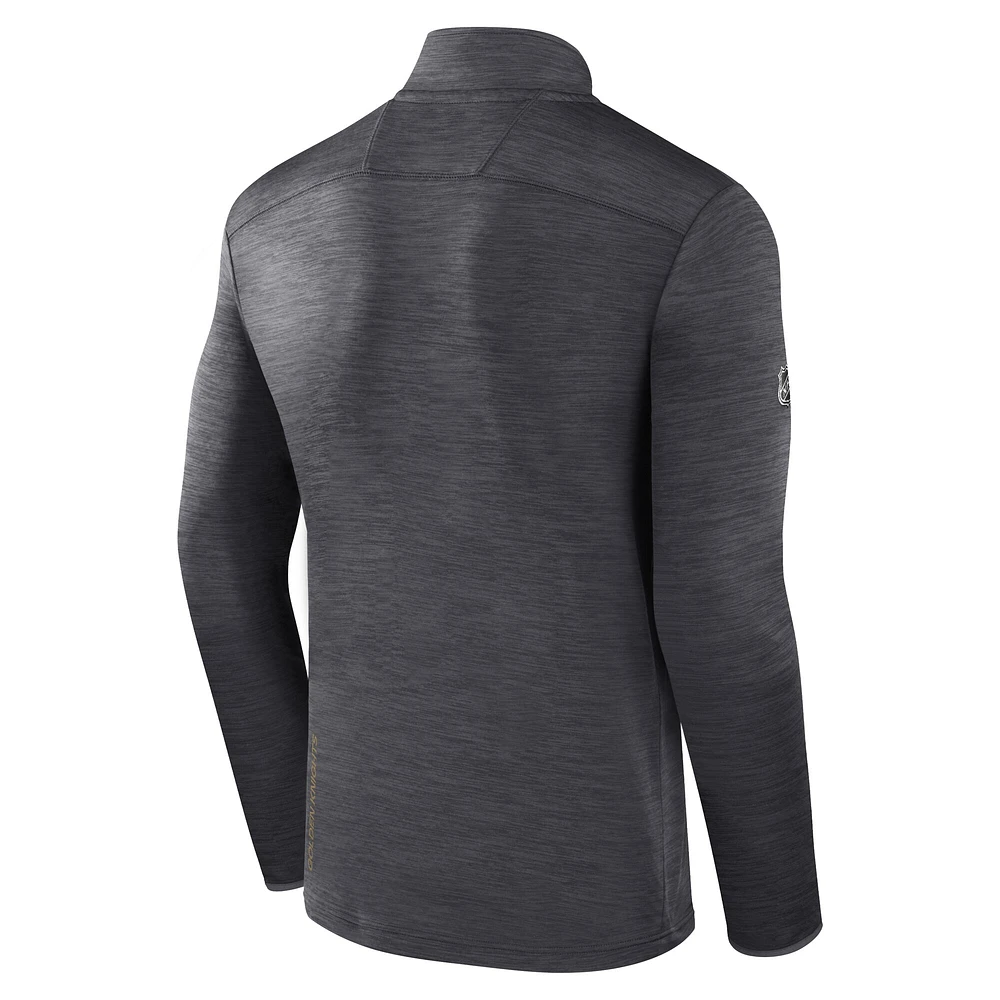 Men's Fanatics  Heather Charcoal Vegas Golden Knights Authentic Pro Lightweight Quarter-Zip Pullover