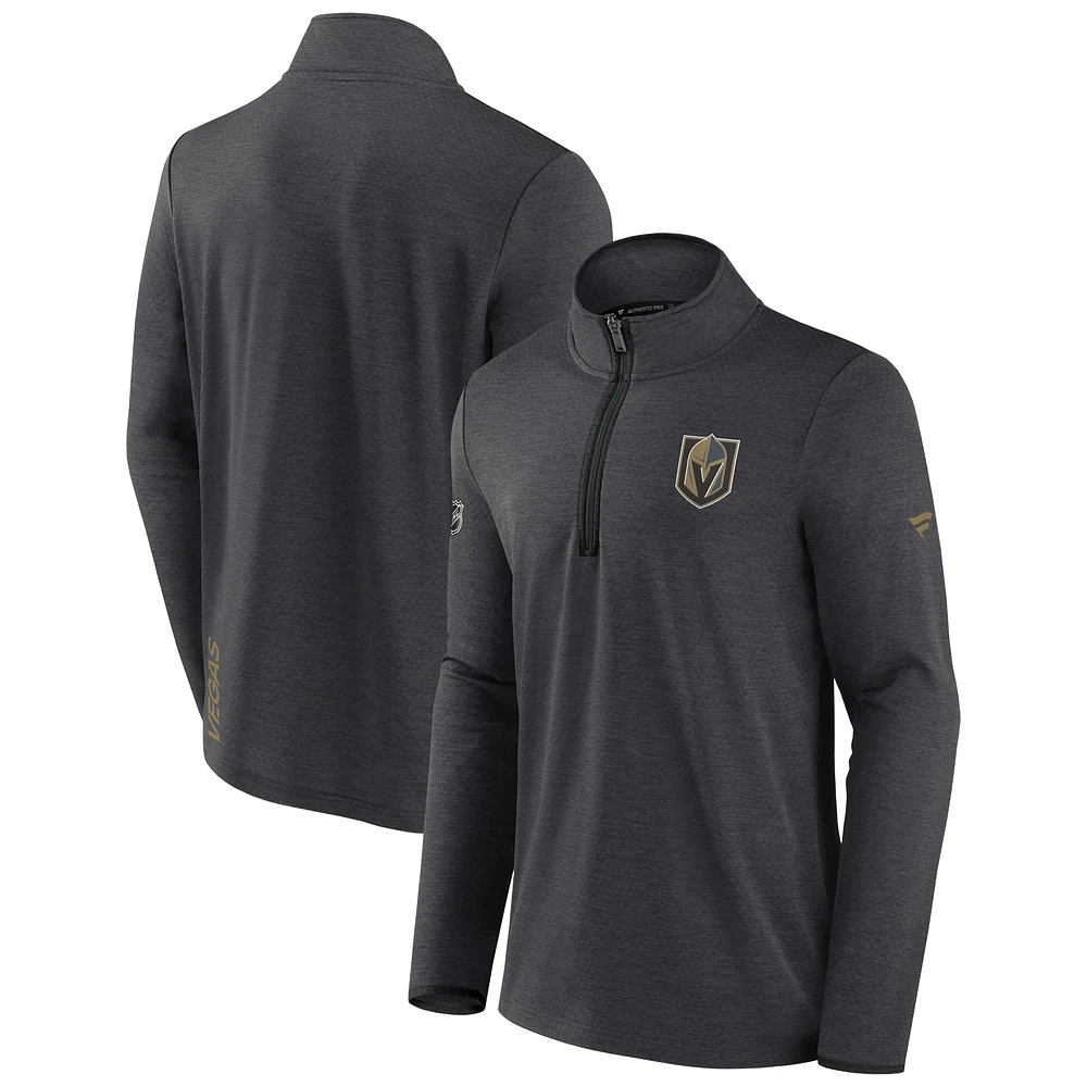 Men's Fanatics Heather Charcoal Vegas Golden Knights Authentic Pro Rink Quarter-Zip Jacket