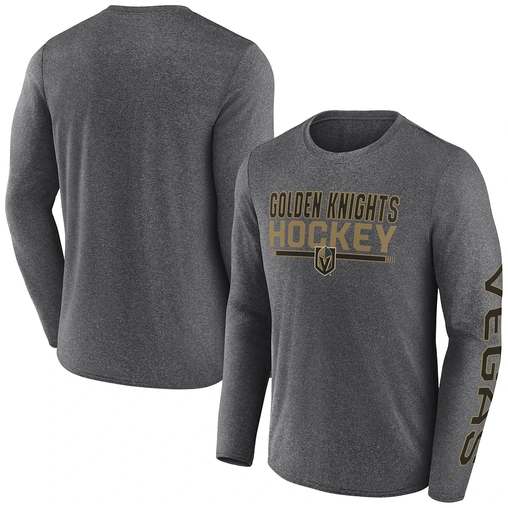 T-shirt synthétique à manches longues emblématique Sweep de Vegas Golden Knights Heather Charcoal Fanatics pour hommes