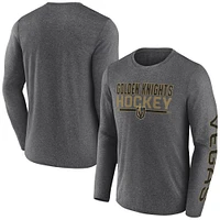T-shirt synthétique à manches longues emblématique Sweep de Vegas Golden Knights Heather Charcoal Fanatics pour hommes