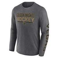 T-shirt synthétique à manches longues emblématique Sweep de Vegas Golden Knights Heather Charcoal Fanatics pour hommes