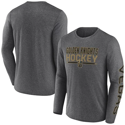 T-shirt synthétique à manches longues emblématique Sweep de Vegas Golden Knights Heather Charcoal Fanatics pour hommes