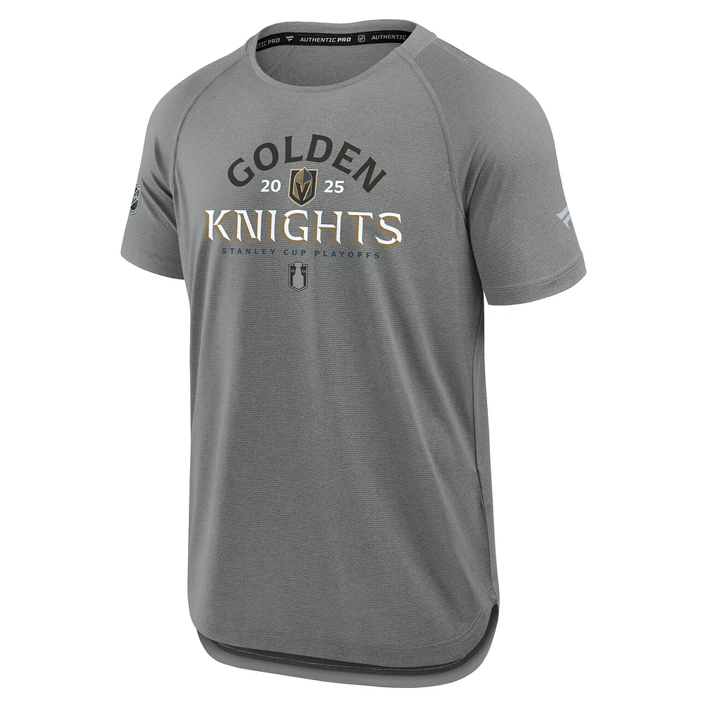 Men's Fanatics Heather Gray Vegas Golden Knights 2025 Stanley Cup Playoffs Authentic Pro Rink Performance T-Shirt