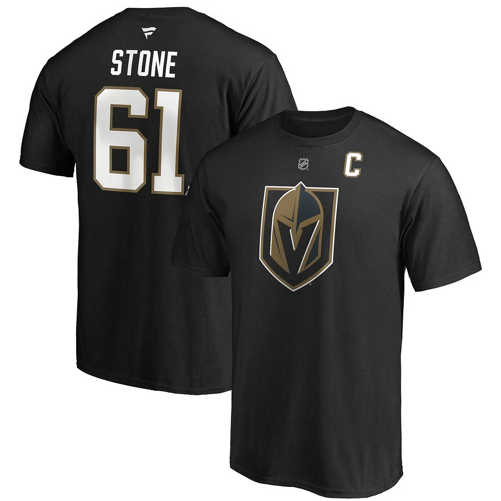 Men's Fanatics Mark Stone Black Vegas Golden Knights Authentic Stack Player Name & Number Captain Patch T-Shirt