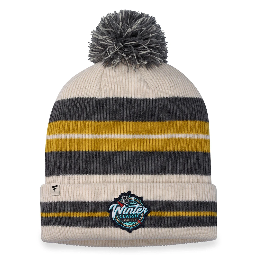 Men's Fanatics Vegas Golden Knights Charcoal/Cream 2024 NHL Winter Classic Cuffed Knit Hat with Pom