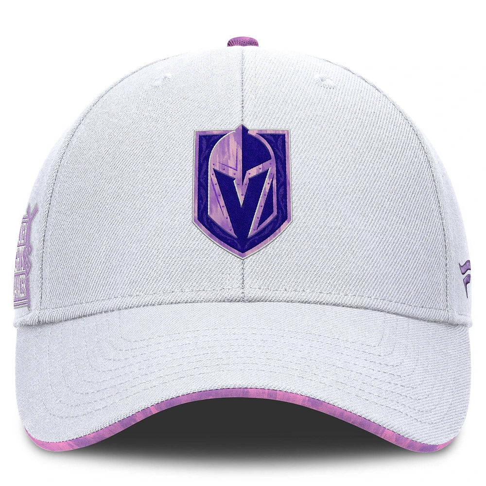 Casquette ajustable authentique Pro Hockey Fights Cancer pour hommes Fanatics White Vegas Golden Knights