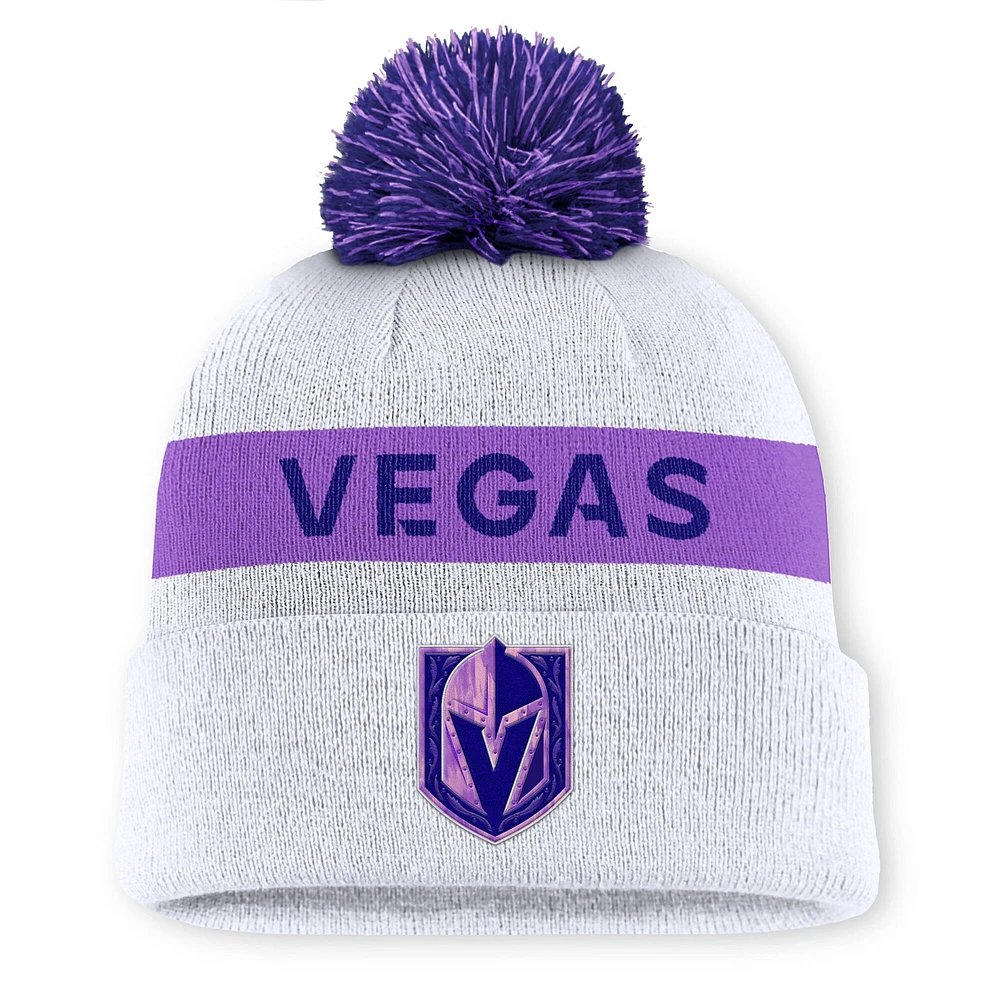 Men's Fanatics White Vegas Golden Knights Hockey Fights Cancer Cuffed Knit Hat with Pom