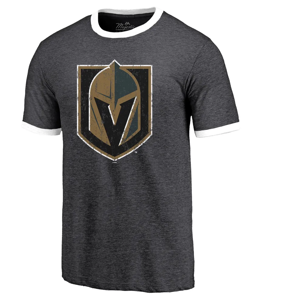 T-shirt à trois mélanges contrasté Majestic Threads pour hommes, noir chiné, Vegas Golden Knights Ringer