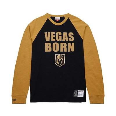 T-shirt à manches longues raglan noir/or Vegas Golden Knights Legendary Slub pour homme Mitchell & Ness