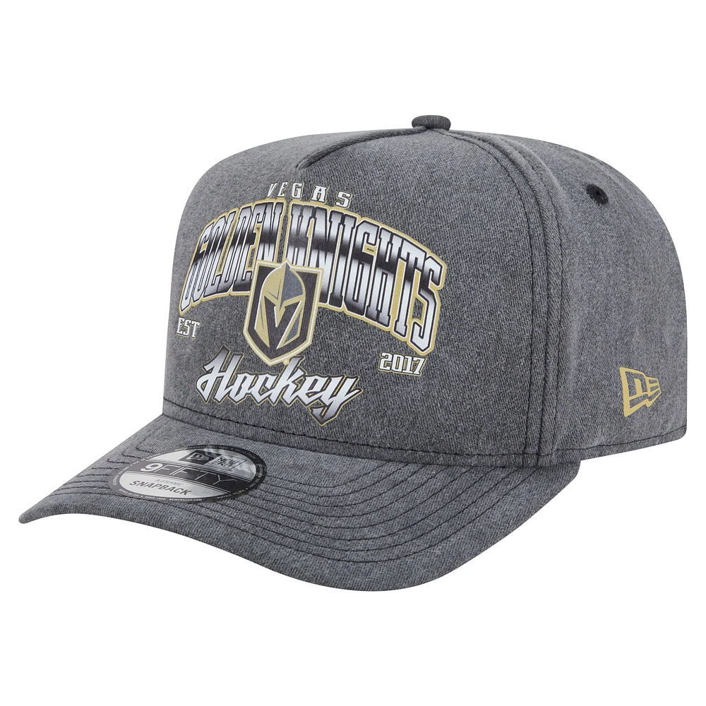 Men's New Era Charcoal Vegas Golden Knights Throwback Washed A-Frame Pre-Curved 9FIFTY Snapback Hat