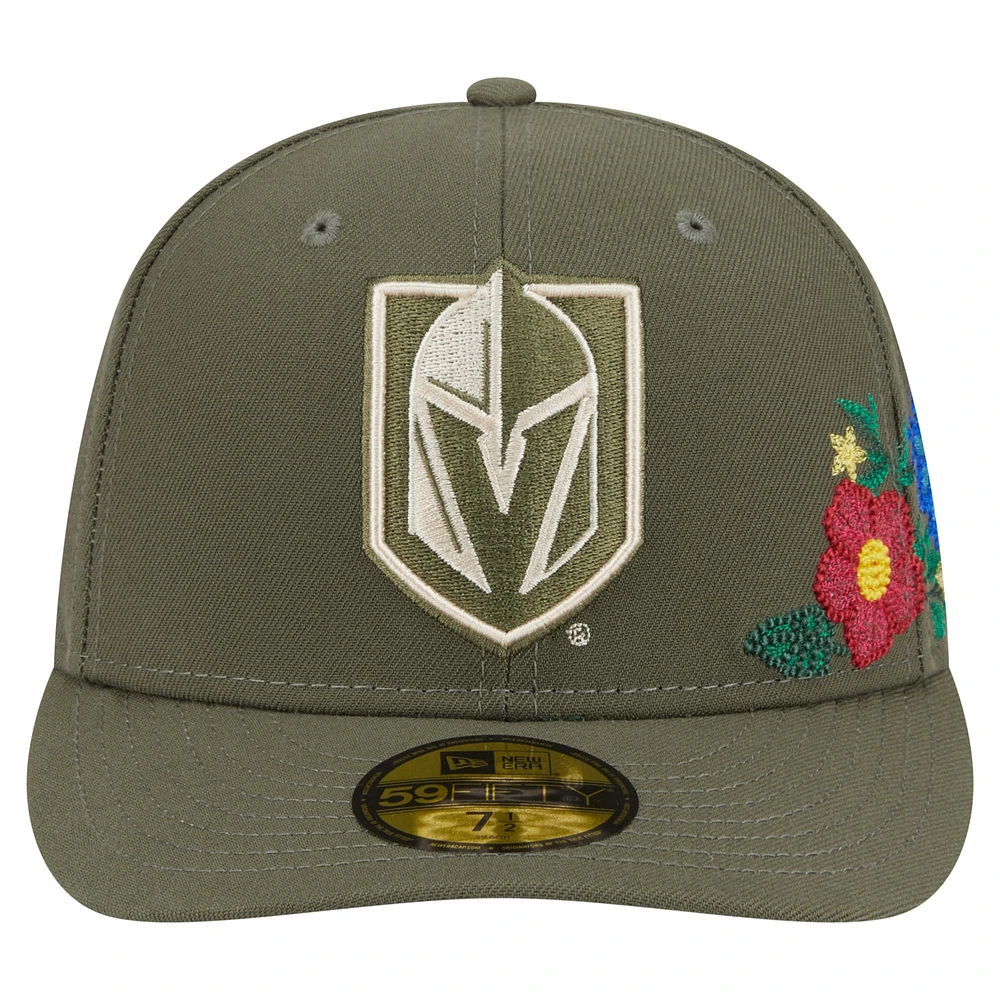 Casquette ajustée 59FIFTY pour homme New Era Olive Vegas Golden Knights à fleurs ton sur