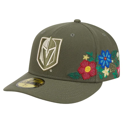Casquette ajustée 59FIFTY pour homme New Era Olive Vegas Golden Knights à fleurs ton sur