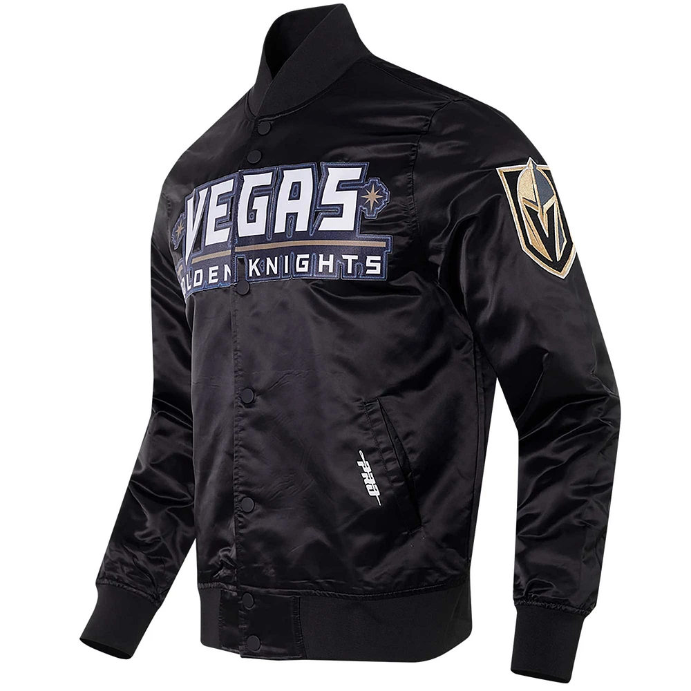 Veste à bouton-pression classique en satin noir Vegas Golden Knights Pro Standard pour hommes