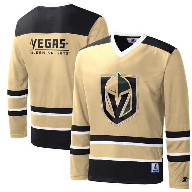 Men's Vegas Golden Knights Starter Gold/Black Cross Check Jersey V-Neck  Long Sleeve T-Shirt