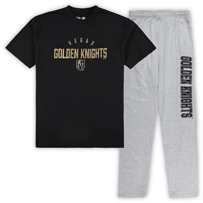 Men's Vegas Golden Knights Black/Heather Gray Big & Tall T-Shirt Pants Lounge Set