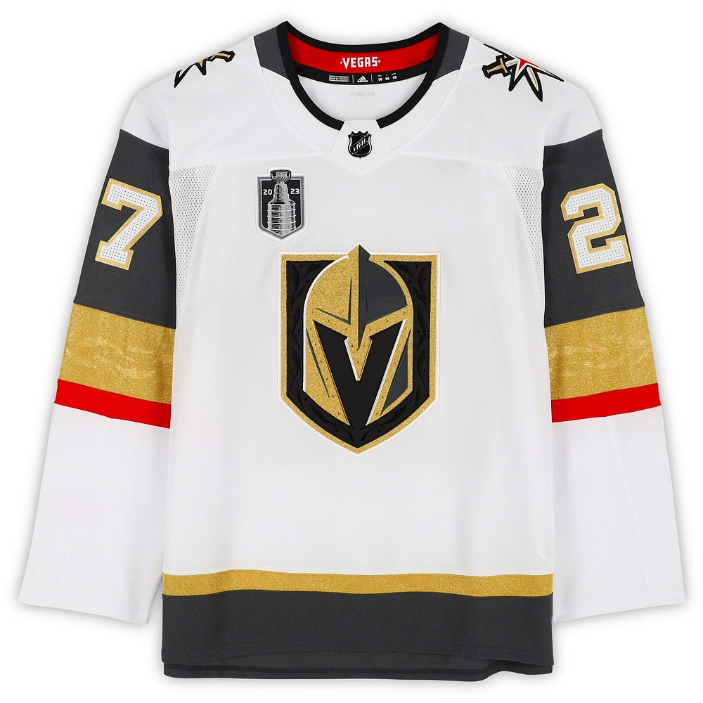 Maillot authentique adidas blanc autographié par Shea Theodore Vegas Golden Knights avec écusson de la finale de la Coupe Stanley 2023