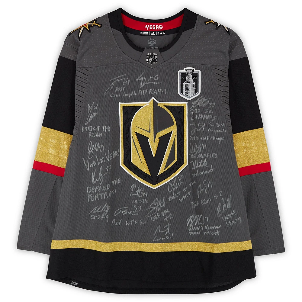 Vegas Golden Knights Autographed 2023 Stanley Cup Champions Gray adidas Authentic Jersey with 18 Signatures & Multiple Inscriptions