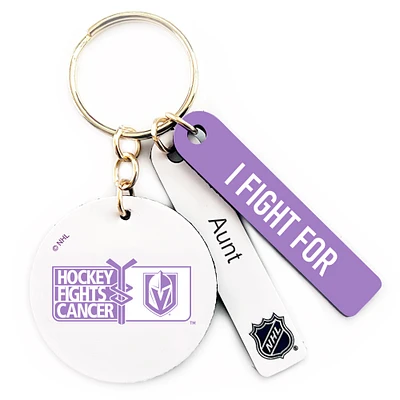 White Vegas Golden Knights Hockey Fights Cancer Personalized Ribbon Keychain