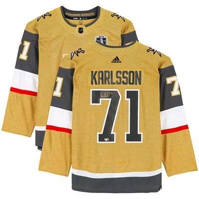 Maillot authentique Adidas doré autographié par William Karlsson des Vegas Golden Knights avec écusson de la finale de la Coupe Stanley 2023
