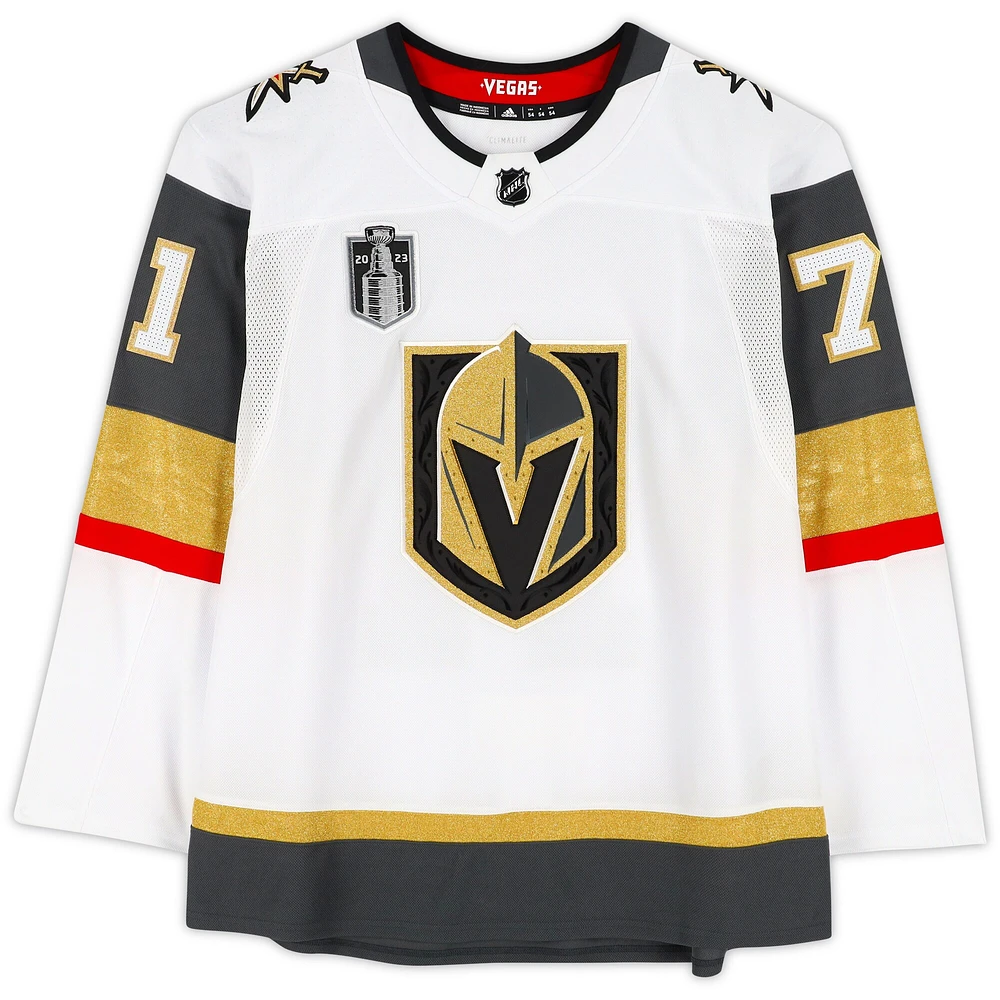 Maillot authentique Adidas blanc autographié par William Karlsson Vegas Golden Knights avec écusson de la finale de la Coupe Stanley 2023