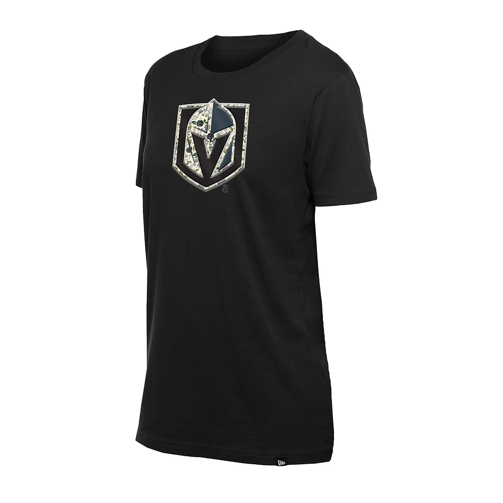 Women's New Era  Black Vegas Golden Knights Glam Game Floral T-Shirt
