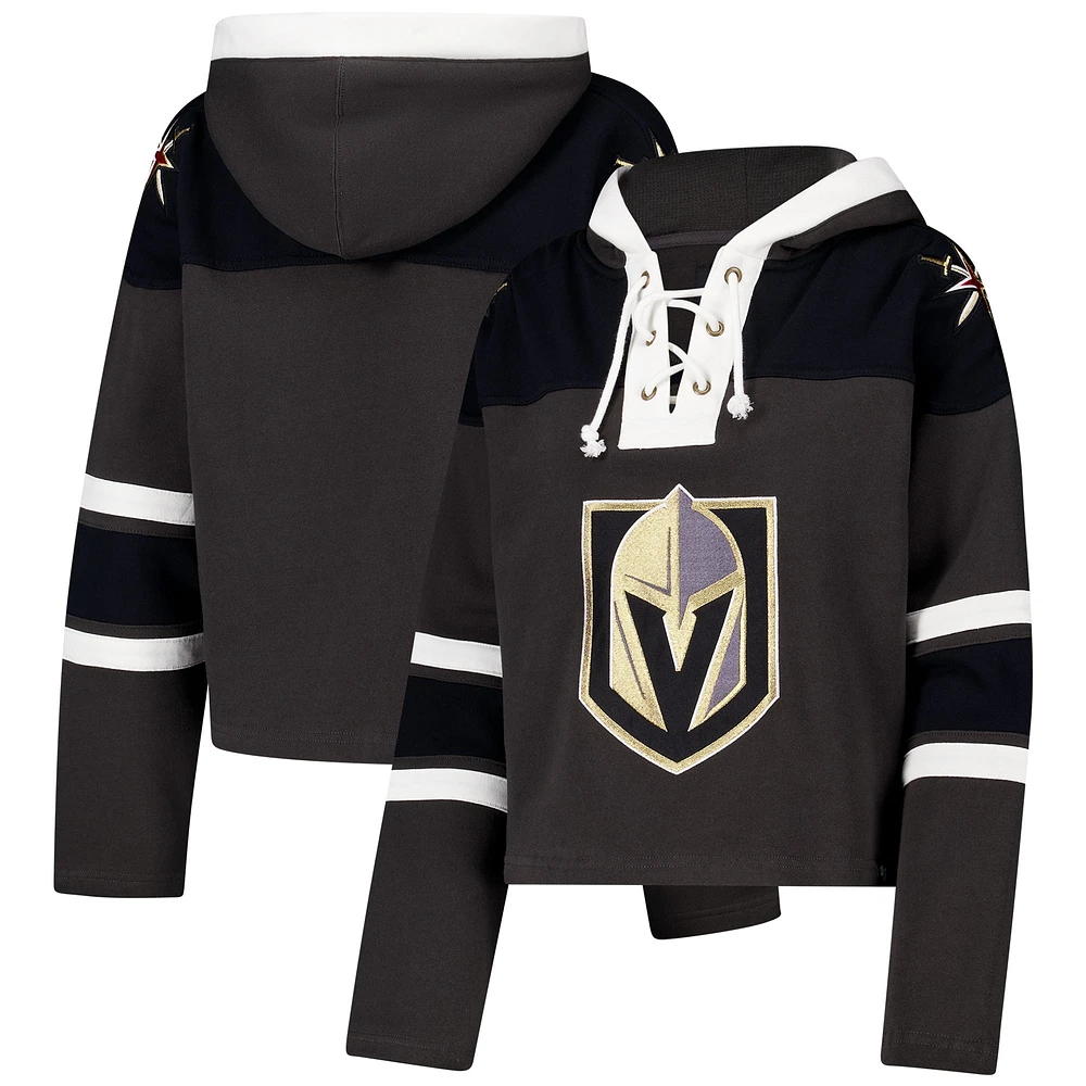 Sweat à capuche court en dentelle de qualité supérieure pour femme '47 Charcoal Vegas Golden Knights