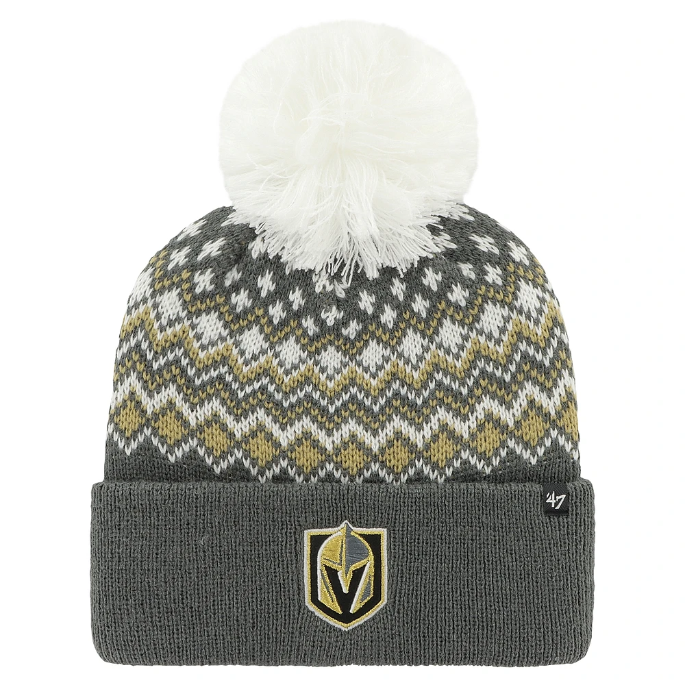 Bonnet en tricot à revers Elsa '47 Charcoal Vegas Golden Knights pour femmes avec pompon