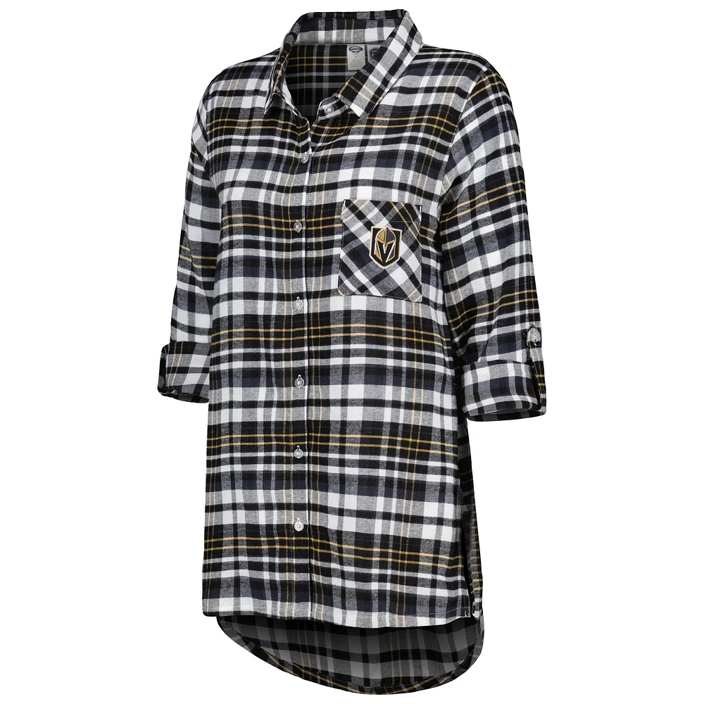 Chemise de nuit à manches longues en flanelle Mainstay Vegas Golden Knights pour femmes Concepts Sport Noir