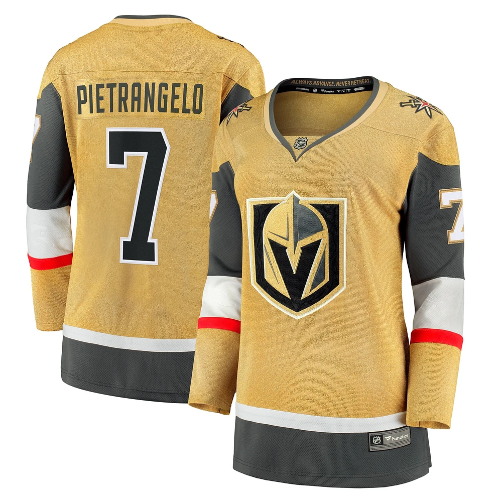 Maillot de joueur échappé à domicile Fanatics Alex Pietrangelo Gold Vegas Golden Knights pour femmes