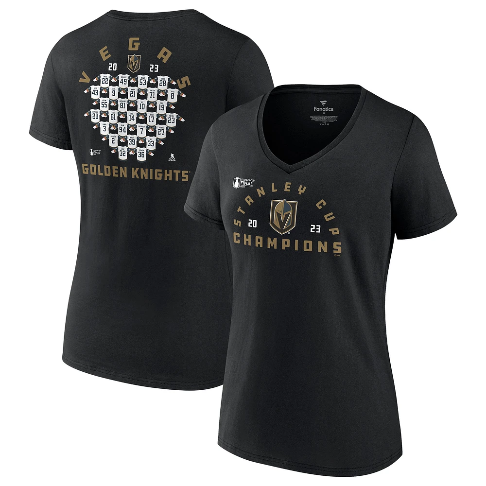 Women's Fanatics  Black Vegas Golden Knights 2023 Stanley Cup Champions Jersey Roster V-Neck T-Shirt