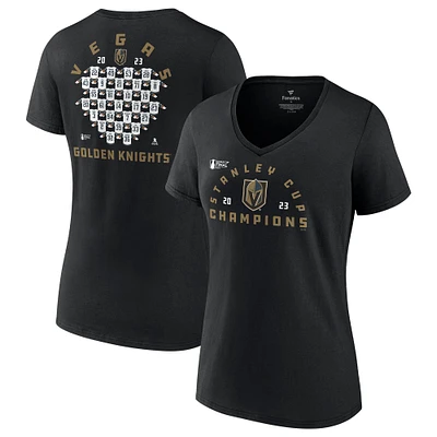 Fanatics pour femmes Black Vegas Golden Knights 2023 Stanley Cup Champions Jersey Roster T-shirt à col en V