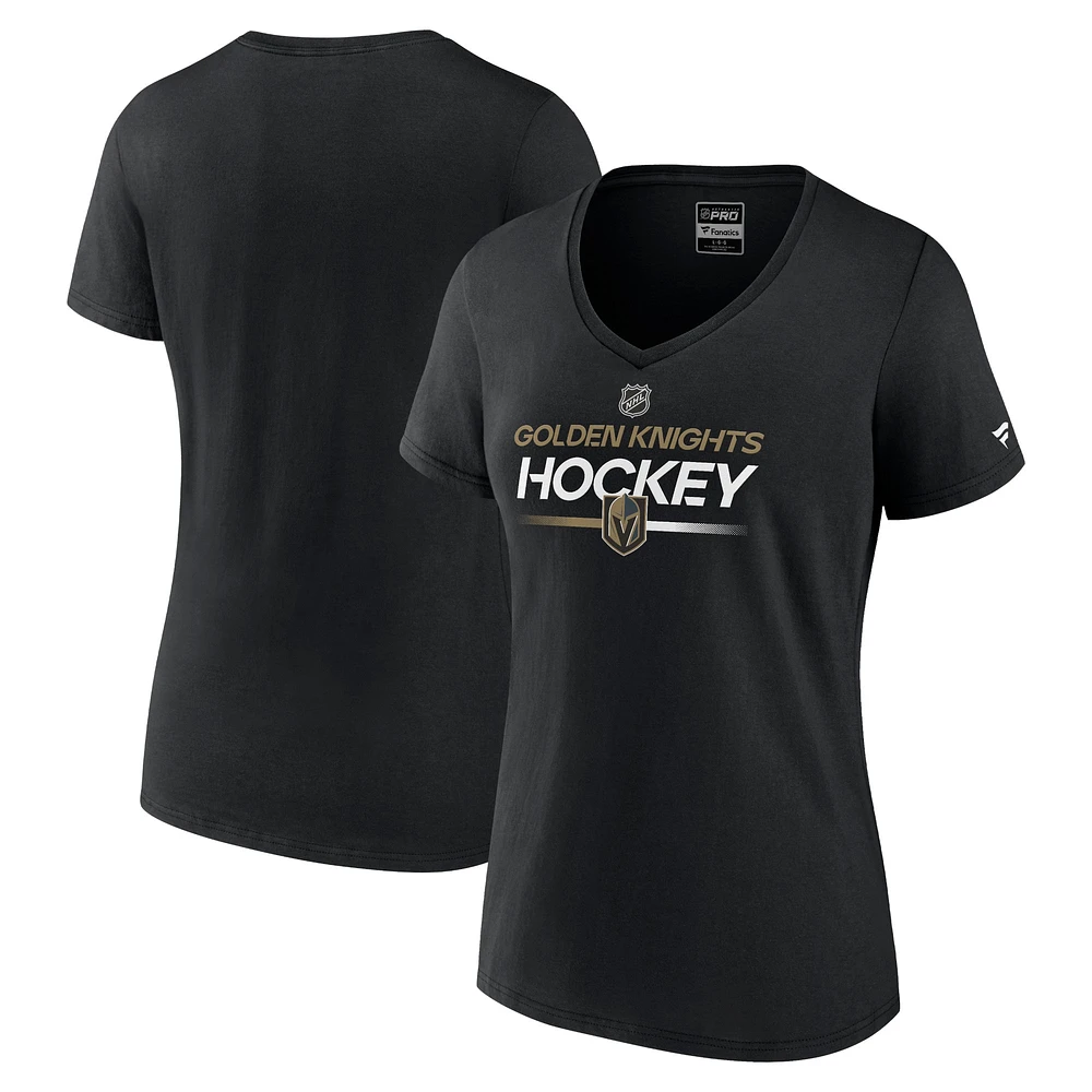 T-shirt noir à col en V Authentic Pro des Golden Knights de Vegas marque Fanatics pour femmes