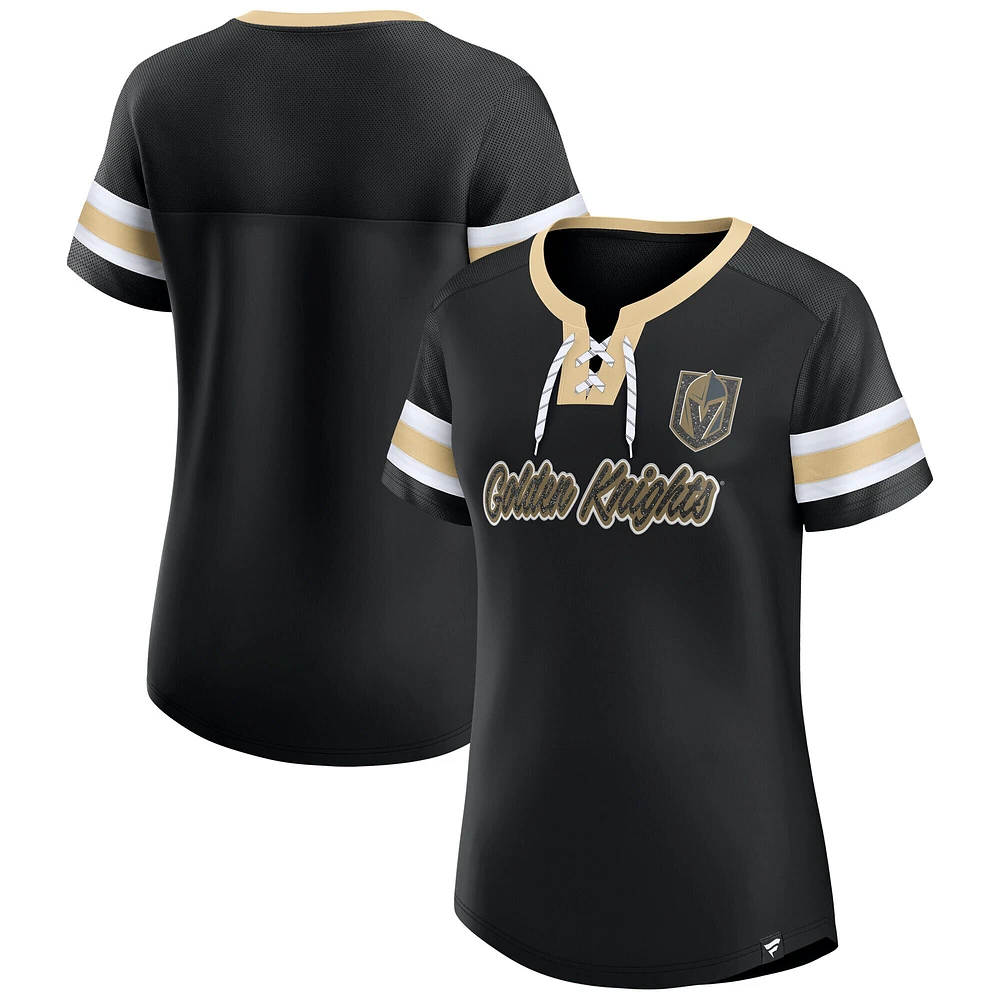 T-shirt à lacets emblématique Athena Vegas Golden Knights pour femmes Fanatics Black