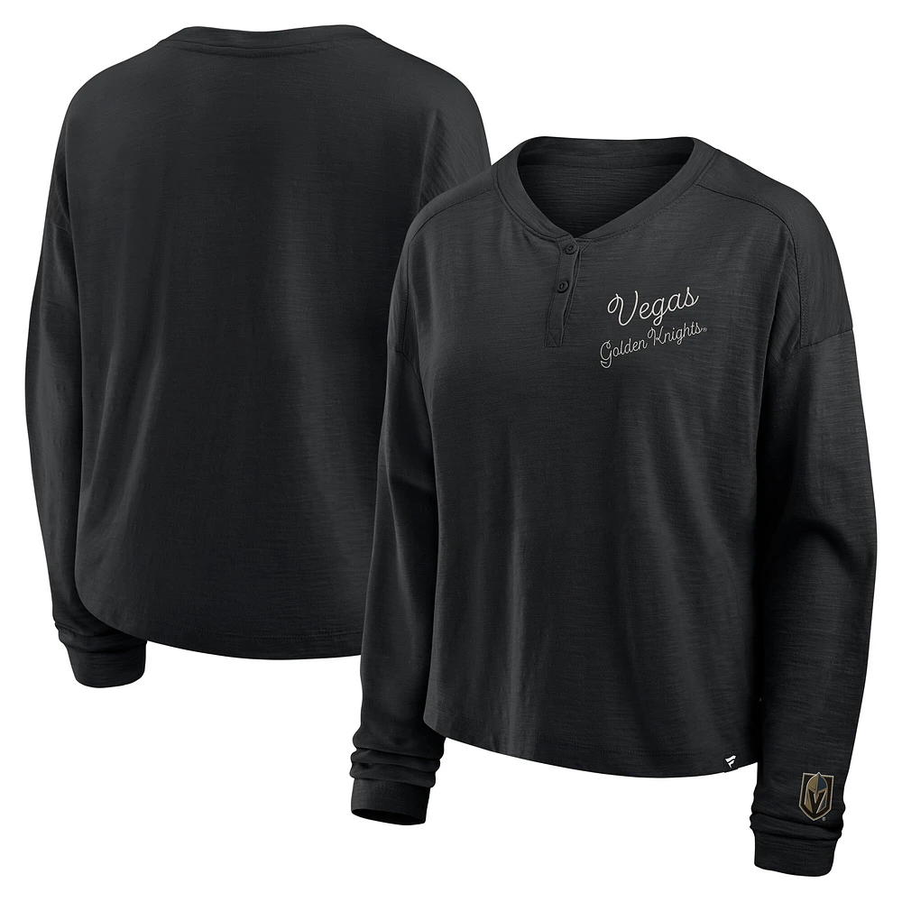 T-shirt Henley surdimensionné à manches longues pour femmes Fanatics Black Vegas Golden Knights