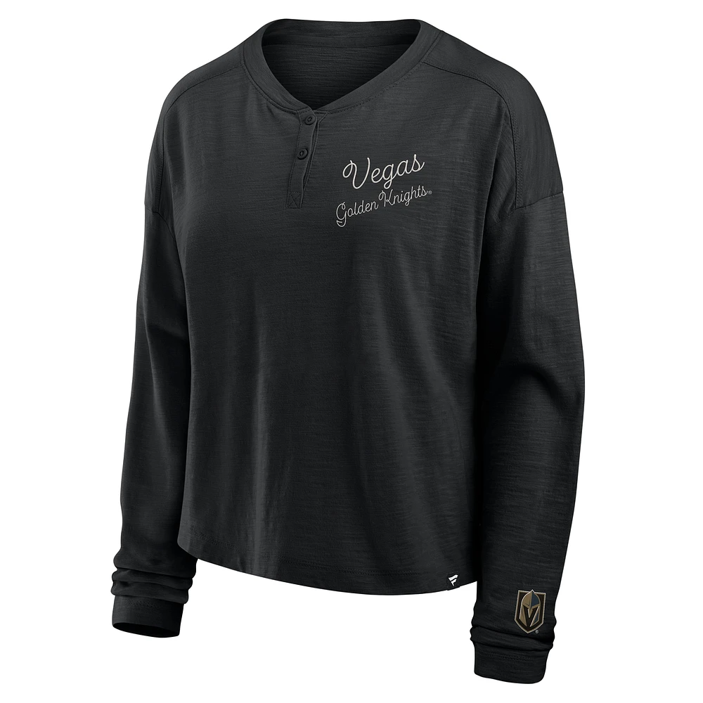 T-shirt Henley surdimensionné à manches longues pour femmes Fanatics Black Vegas Golden Knights
