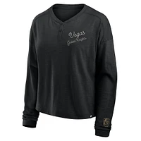T-shirt Henley surdimensionné à manches longues pour femmes Fanatics Black Vegas Golden Knights