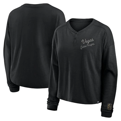 T-shirt Henley surdimensionné à manches longues pour femmes Fanatics Black Vegas Golden Knights
