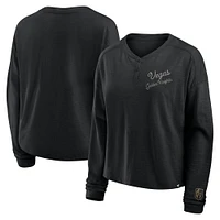 T-shirt Henley surdimensionné à manches longues pour femmes Fanatics Black Vegas Golden Knights