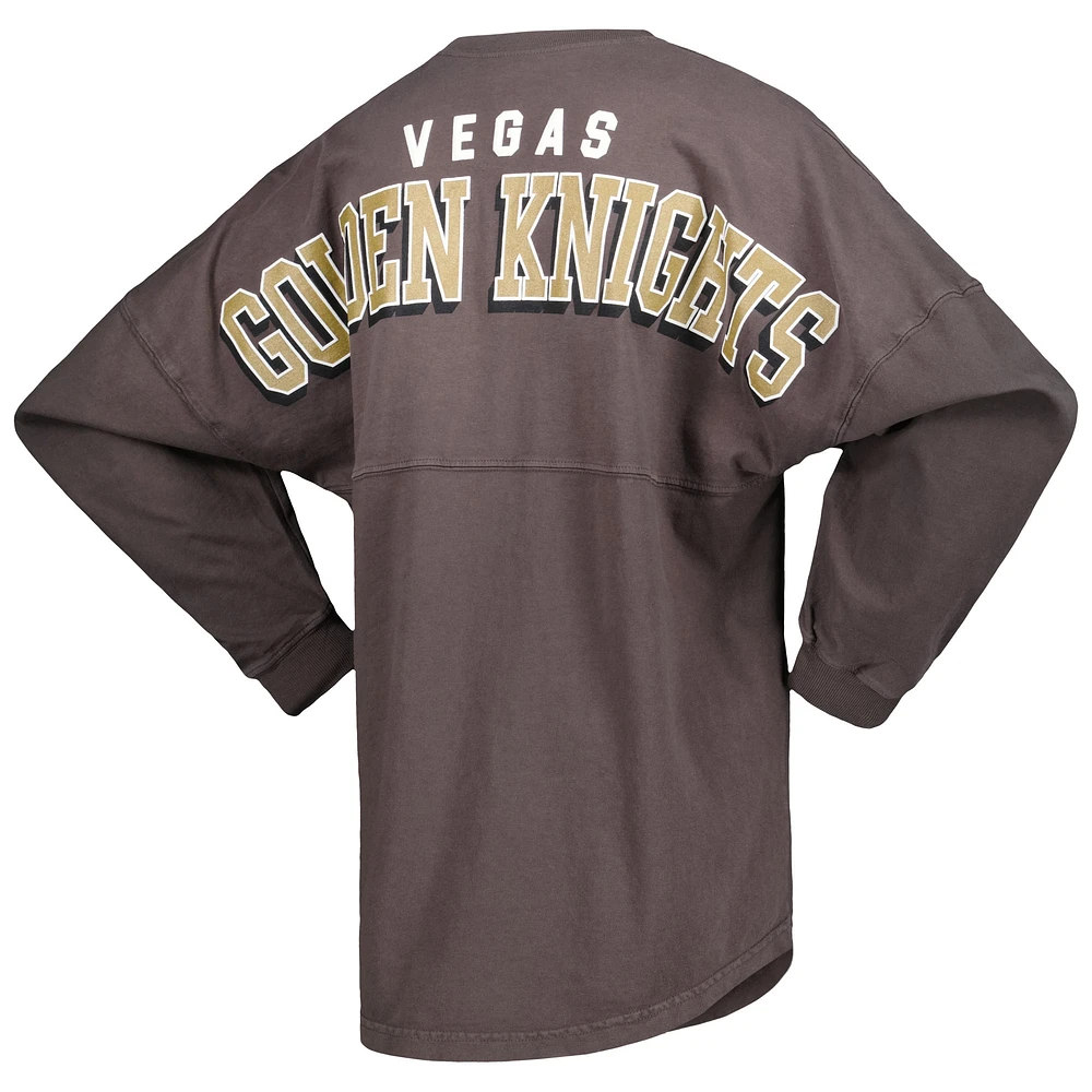 T-shirt en jersey à manches longues et col V lacets Charcoal Vegas Golden Knights Spirit de marque Fanatics pour femmes