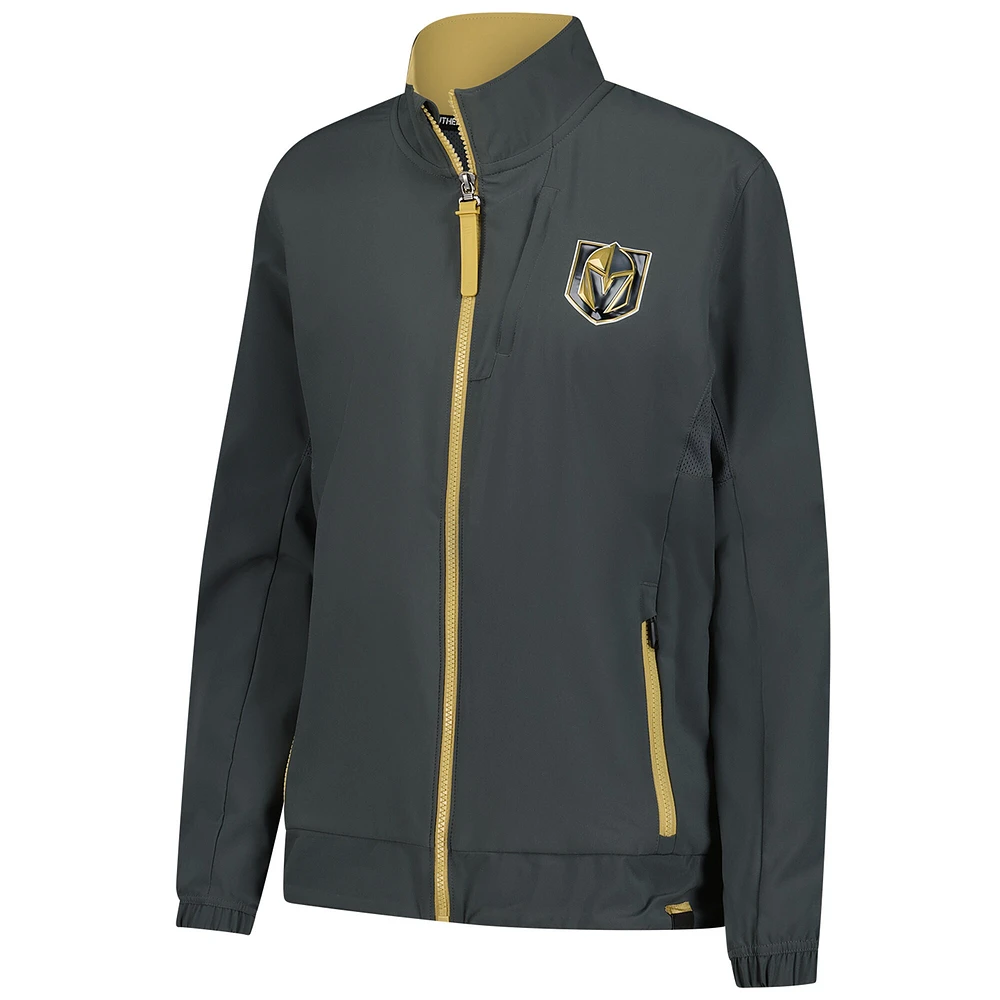 Veste d'entraîneur de patinoire authentique Pro Rink Fanatics grise pour femme, entièrement zippée, des Golden Knights Vegas