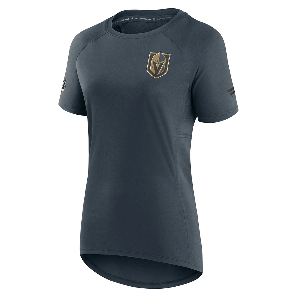 T-shirt technique raglan authentique Pro Rink Fanatics gris Vegas Golden Knights pour femmes