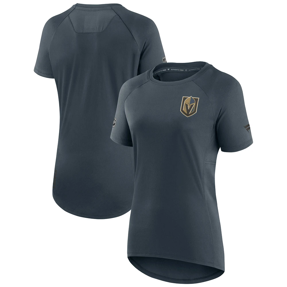 T-shirt technique raglan authentique Pro Rink Fanatics gris Vegas Golden Knights pour femmes