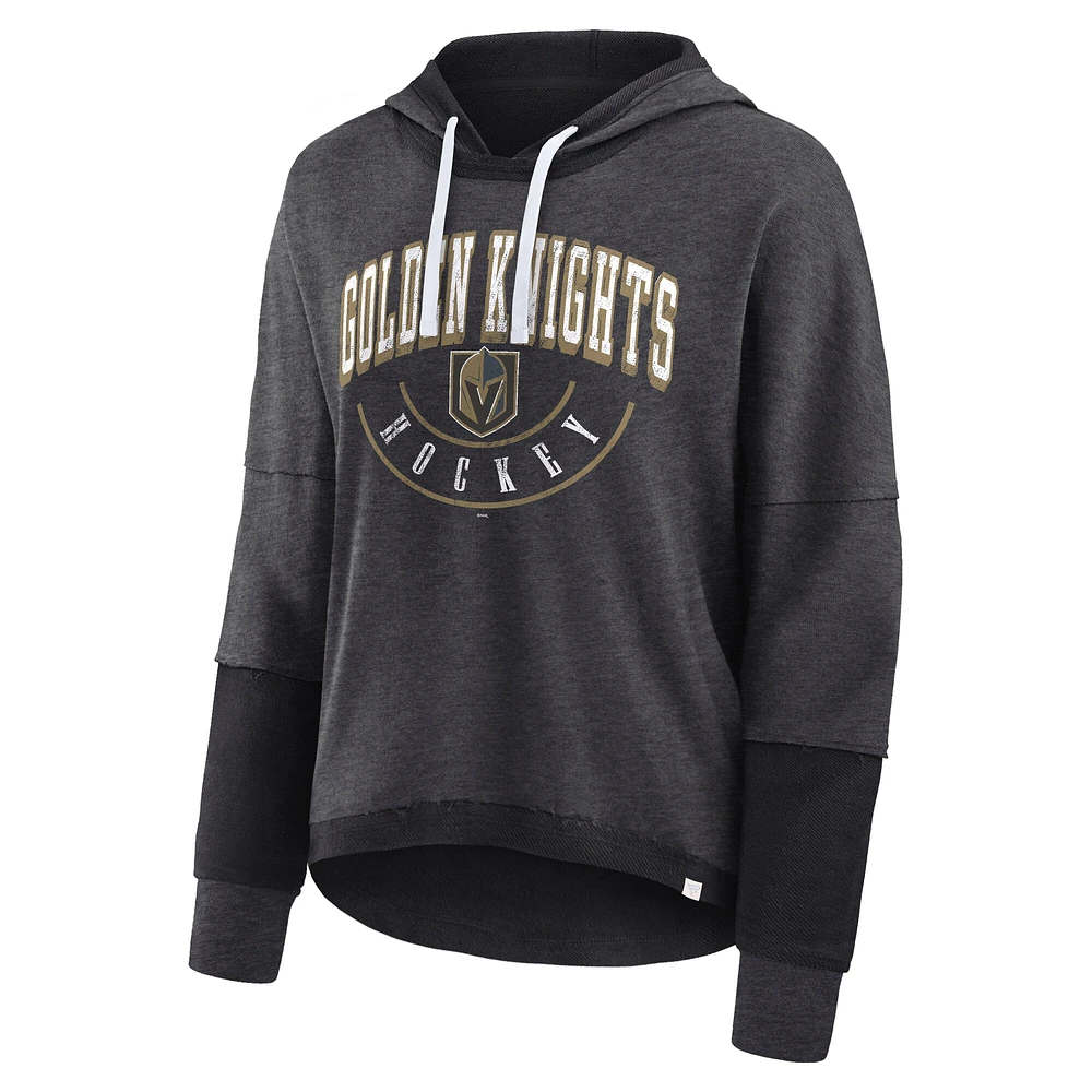 Women's Fanatics Heather Charcoal Vegas Golden Knights Lux Lounge Helmet Arch Pullover Hoodie