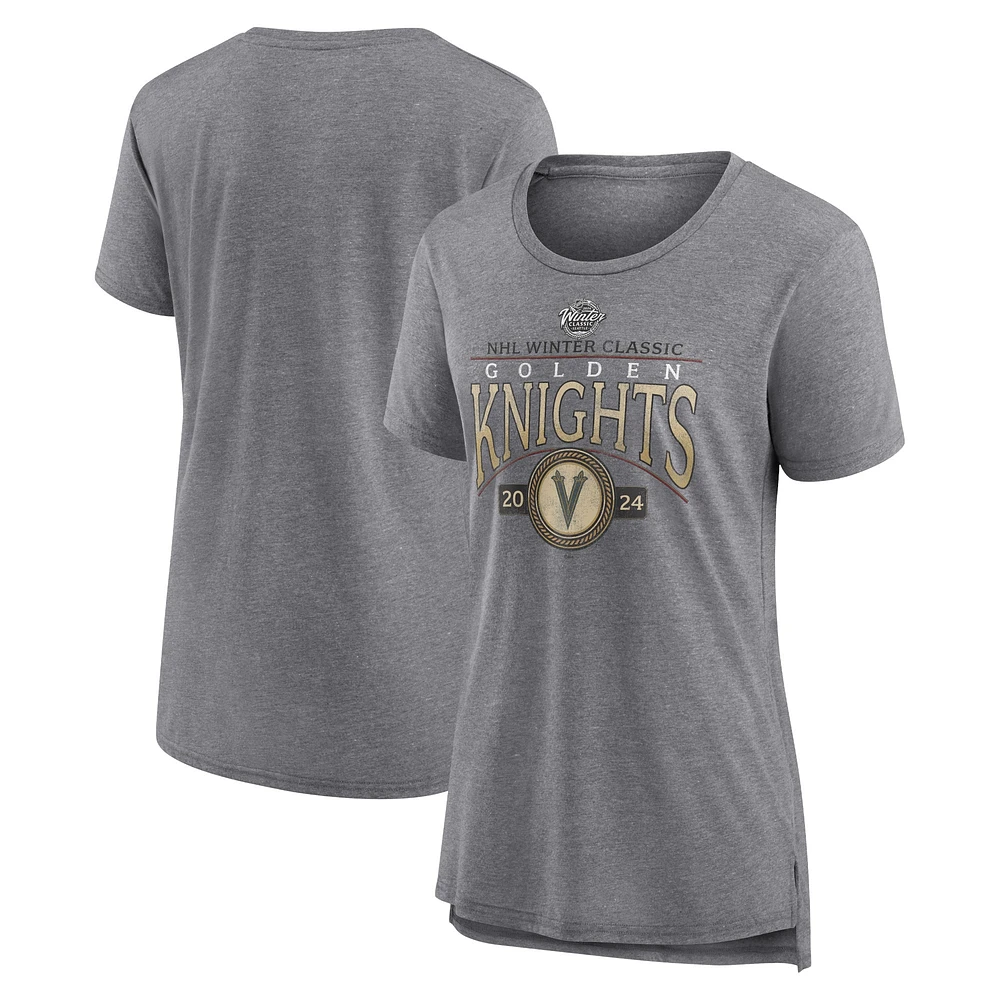 Women's Fanatics Heather Gray Vegas Golden Knights 2024 NHL Winter Classic Distressed Tri-Blend T-Shirt