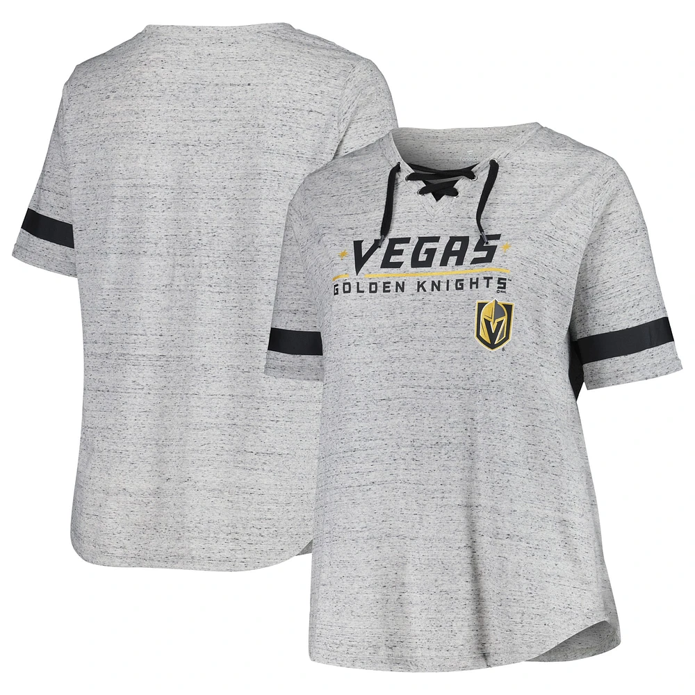 Women's Fanatics Heather Gray Vegas Golden Knights Plus Lace-Up  T-Shirt