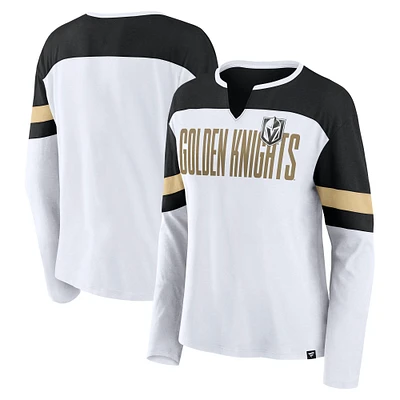 Women's Fanatics White/Black Vegas Golden Knights Frozen Long Sleeve Notch Neck T-Shirt