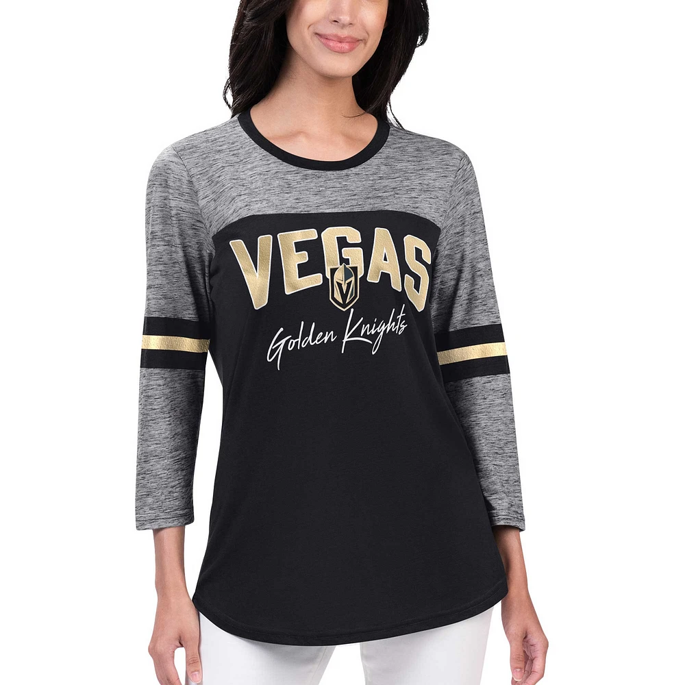 T-shirt à manches 3/4 pour femmes G-III 4Her par Carl Banks Black Vegas Golden Knights Play The Game